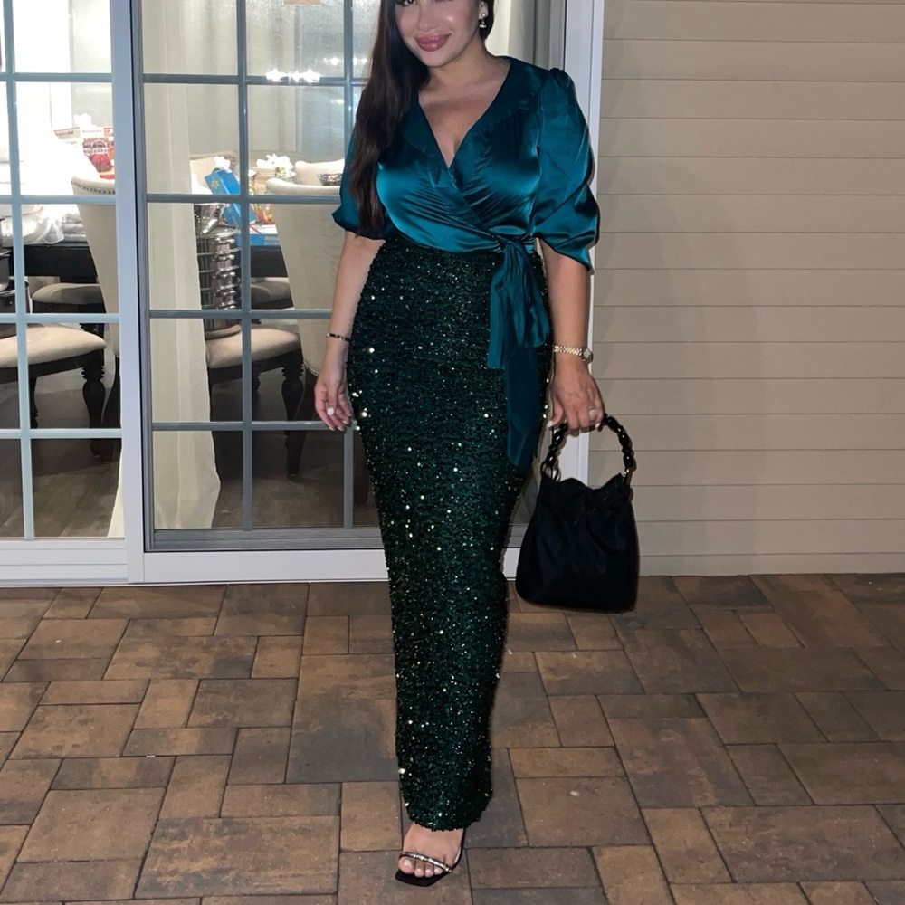 Satin and sequin midi maxi formal dress